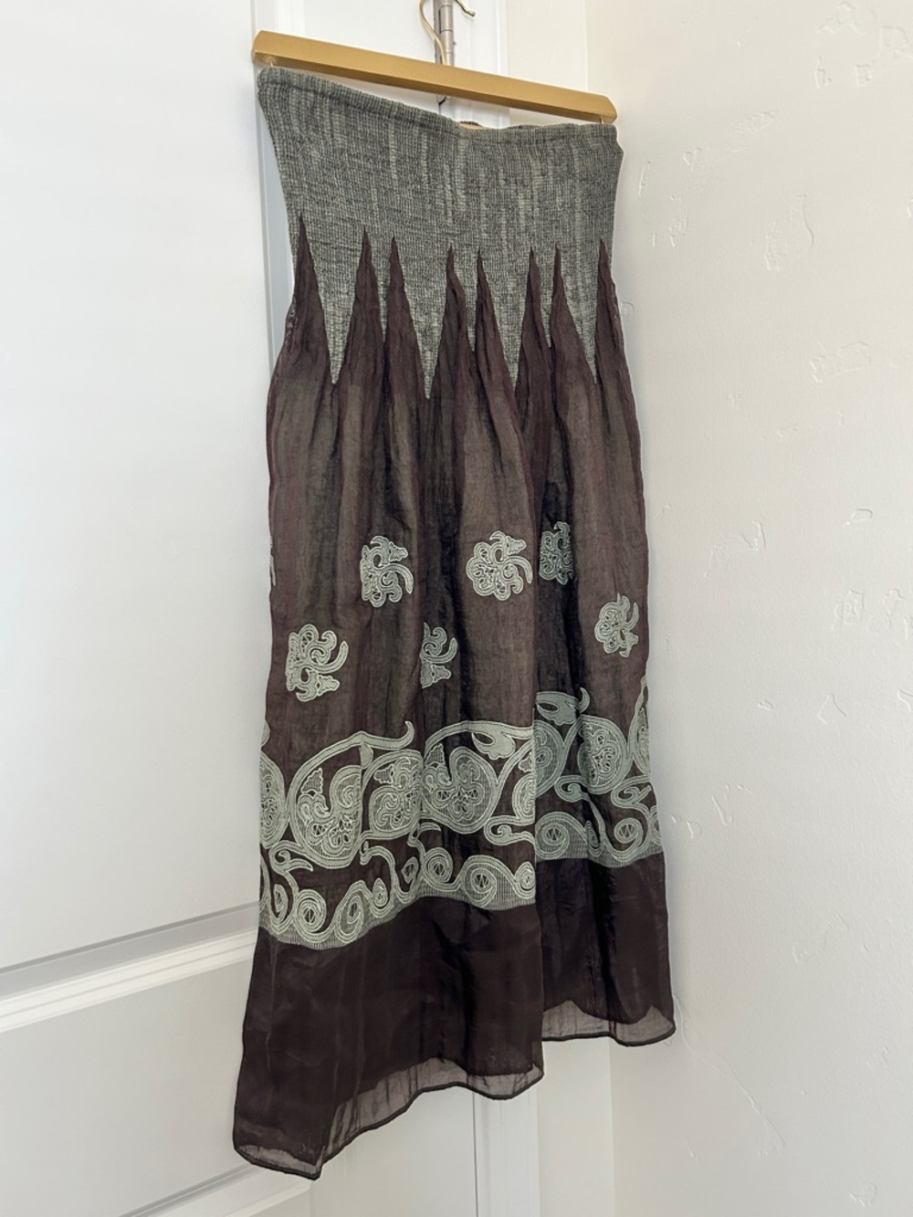 Lapis Strapless Dark Brown and Sage Embroidered details